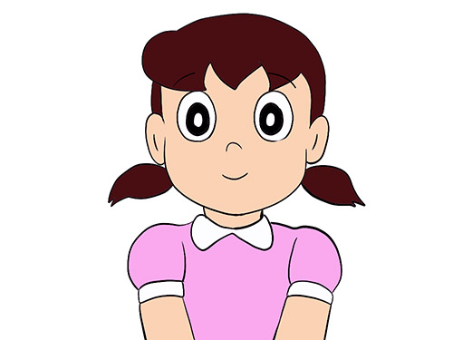 「瞳孔を白くする」「瞳の中心にハイライトがくる」
ふつうに考えると瞳孔が白いのは不自然ですが、この描写のかわいいイラストを幾度と見て影響され真似てます
昔は違和感を覚えていた旧ドラえもんのしずかちゃんの瞳ですが、よく考えるとこの描写と原理は一緒ですね
時代を先取りしていた…⁈