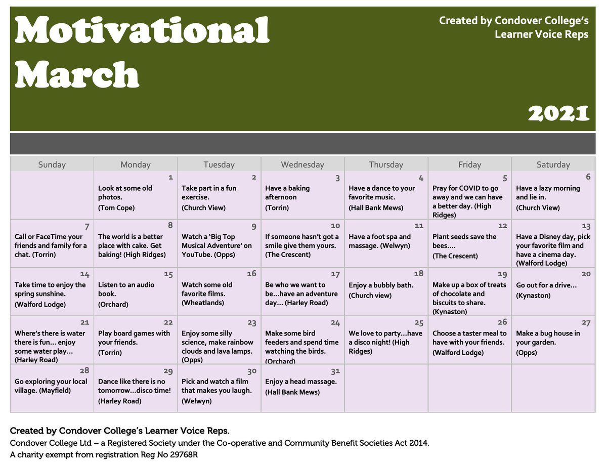 Happy Sunday!

Today's quote of the day CCL's Motivational March Calendar is 'Call or FaceTime your friends and family for a chat' by Torrin Drive. 

#MotivationalMarch