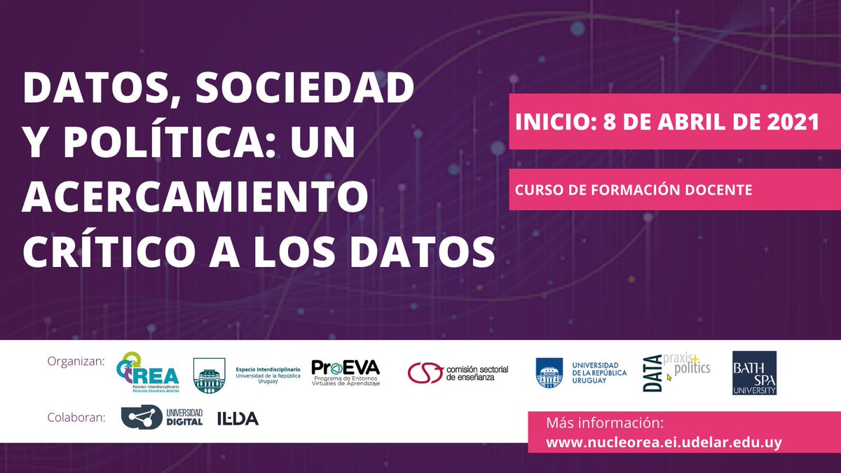 nucleoREA's tweet photo. En el marco de la Semana de la Educación Abierta, invitamos a docentes universitarios de Latinoamérica a participar del curso "Datos, sociedad y política: Un acercamiento crítico a los datos". #OEWeek @OEWeek 

https://t.co/vzZgEJ2UlL https://t.co/zUP18gSCBg
