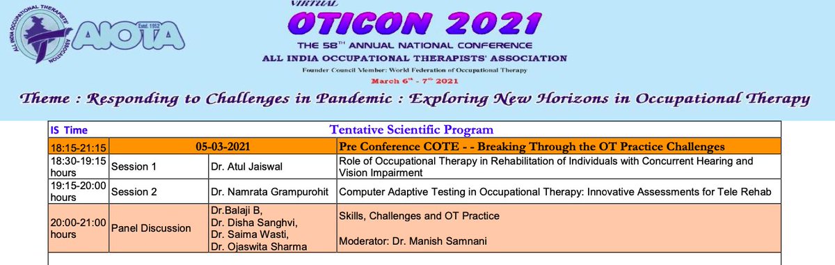 Immensely proud to give back to #OccupationalTherapy community in India - knowledge &amp; skills #enabling Individuals with #DualSensoryImpairment #rehabilitation <a href="/AllOccupational/">All India Occupational Therapists Association</a> OTICON Conference 2021 <a href="/thewfot/">WFOT</a> @ot_canada #OT Education and training #Inclusive research #NewHorizons