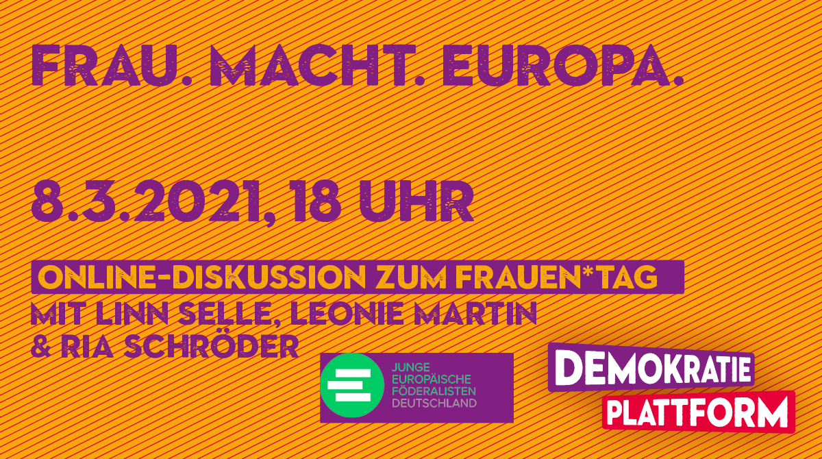 .<a href="/JEF_de/">@jef-deutschland.bsky.social</a> und <a href="/TPEuropa/">treffpunkteuropa.de</a> nehmen den diesjährigen Internationalen #Frauentag  zum Anlass, um die Bedeutung der Frauen* für #Europa hervorzuheben. 

Online-Diskussion am 08.03. mit 
<a href="/linn_la_s/">Linn Selle</a>, <a href="/ria_schroeder/">Ria Schröder</a> und @leoniemartin90
 
Mehr Infos: app.demokratie-plattform.de/angebote/event…