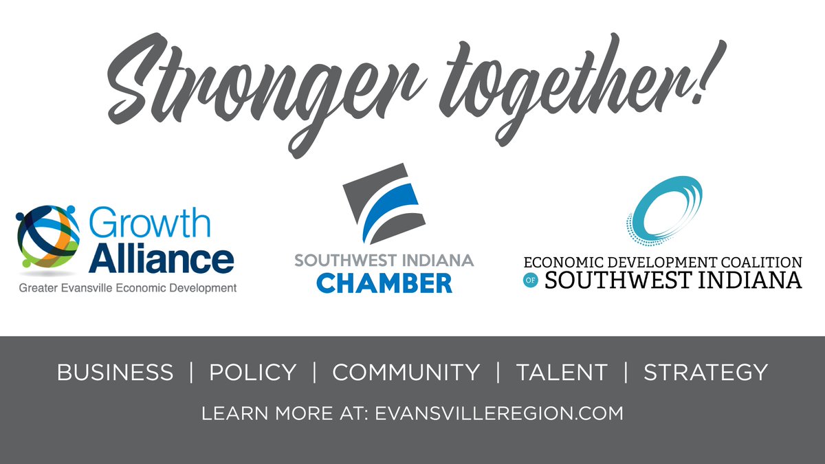 The Economic Development Coalition of SW Indiana, Growth Alliance for Greater EVV &amp; SW Indiana Chamber are joining forces. Our consolidated org will advance interests of businesses &amp; fuel economic &amp; community growth in #GreaterEvansville. Learn more at evansvilleregion.com.