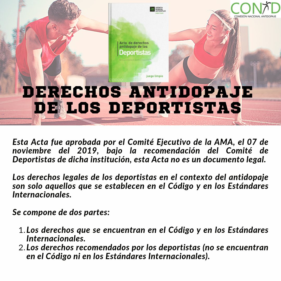 CONADPER's tweet photo. #CONADTEEDUCA 

El 08 de diciembre del 2020, la World Anti-Doping Agency  puso a disposición de la comunidad deportiva, la versión en español del "Acta de Derechos Antidoping de los Deportistas".⛹️‍♀️🚴🏋️‍♂️🏄‍♀️
@ipdperu @COP_Peru @PeruParalimpico https://t.co/PIeZ16XrOf