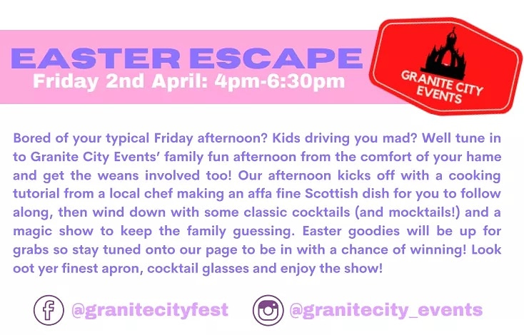 abstudentfest's tweet photo. Up next we have Our ‘Easter Escape’ that will be held at 4pm on 2nd April 🐣
Follow Granite City events on Instagram and Facebook for regular updates #Escape2ASF
Keep a look out as we share with you some more exciting events coming up 😊 https://t.co/UK8QQMBs8g