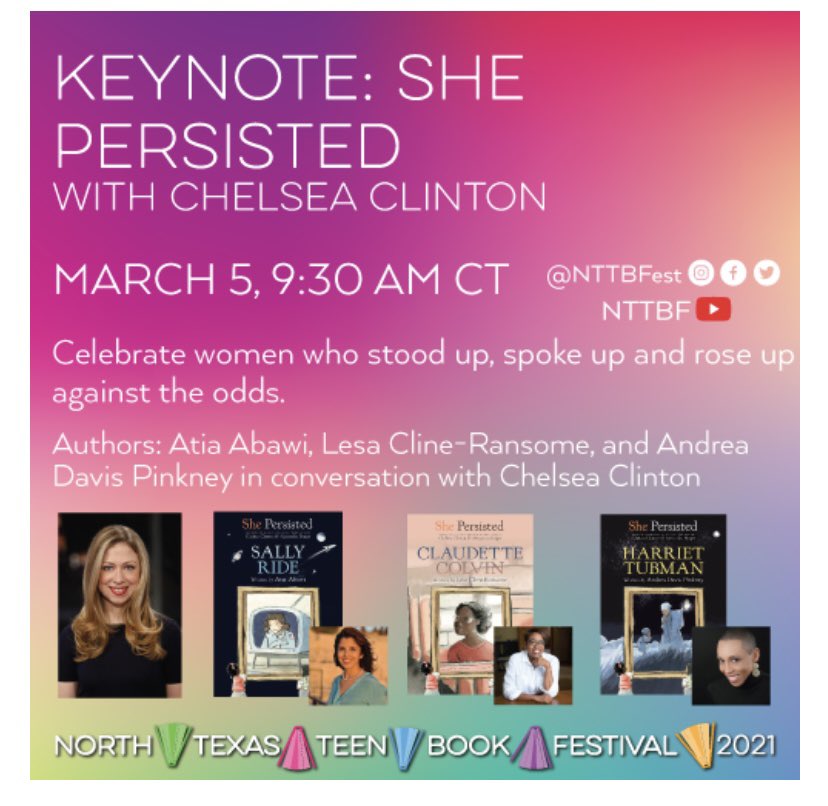 robinsonreader's tweet photo. Check out this star-studded panel! Such an inspiration to hear from empowered women working to empower others through the voices of powerful, persistent women of history! #NTTBF21 #ShePersisted #WomensHistoryMonth https://t.co/duyziQMlAS