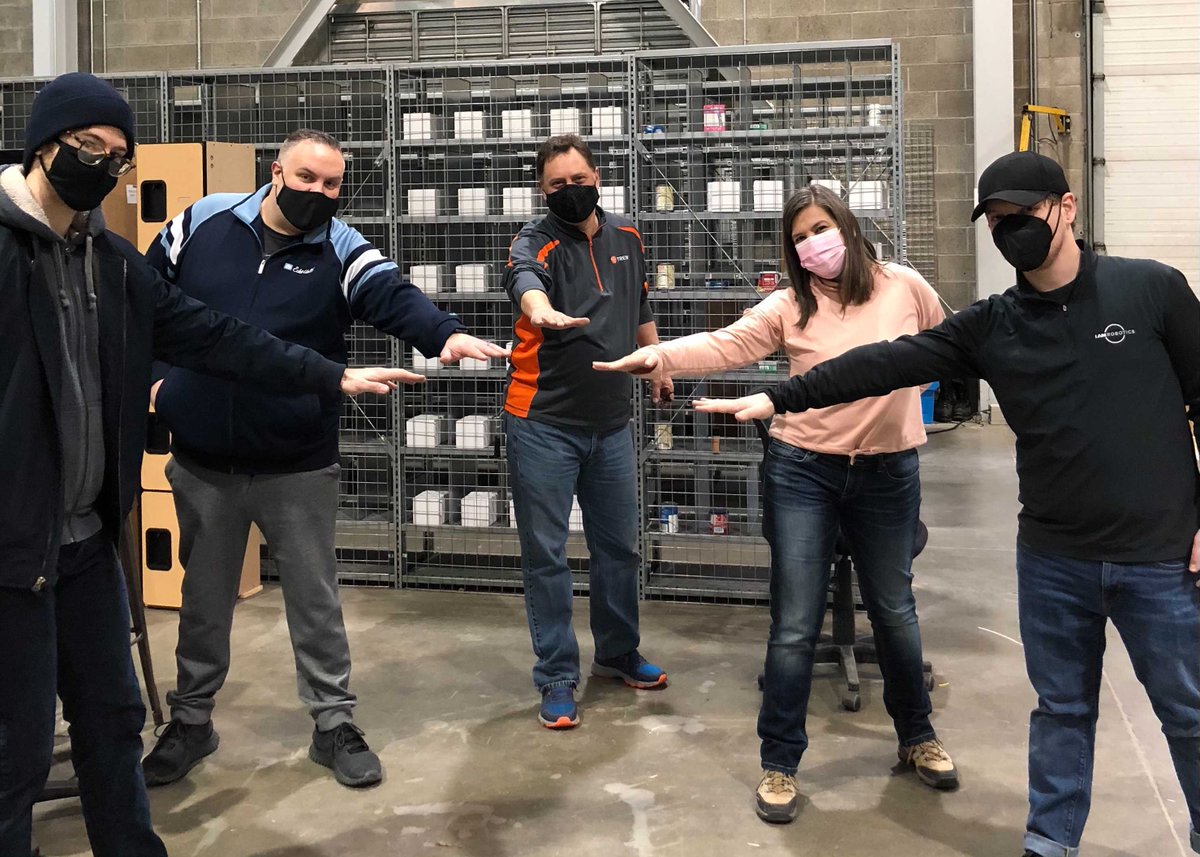 IAMRobotics's tweet photo. Thanks @TrewAutomation for shooting footage with us onsite this week of Bolt working with your fulfillment solutions. Shoutout to our engineers who helped navigate Bolt in the process. Go team! #teamwork #partners #IAMReady #robotics https://t.co/PiFMLwLA97