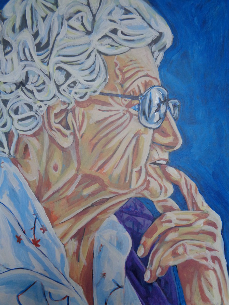 smallmassive's tweet image. Late for the deadline again. Here is my #portrait of my Grandma for #thegreatbigartexhibition2021 Its taken 11 days to do this one. She's going in the window in a bit. Fiona Mannion. Sheffield