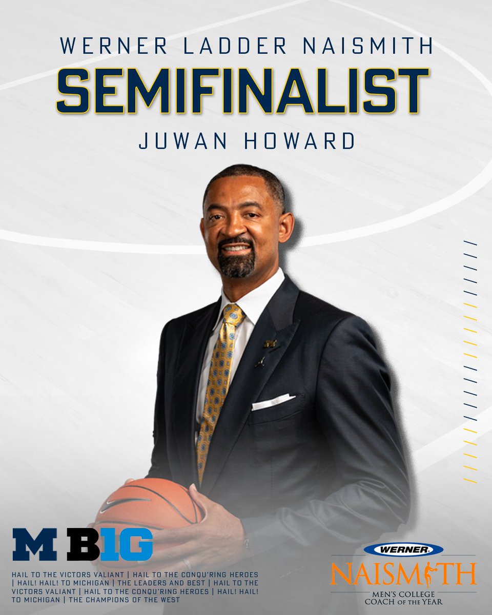 umichbball's tweet photo. 🏆 AWARD UPDATE 🏆

Juwan Howard has been named a semifinalist for the @NaismithTrophy Coach the Year! One of 10 coaches to make the list ...

Awards &amp; Honors ⤵️
https://t.co/gFfy5ZI6sZ

#GoBlue 〽️🏀 https://t.co/DRpKa2wpNt