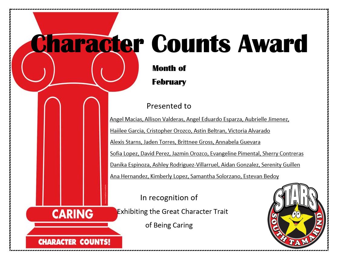 South Tamarind Congratulations To The Following Students Who Earned The Caring Award During Today S Character Counts Assembly They Are All Shining Stars T Co Hkhyxtngop Twitter