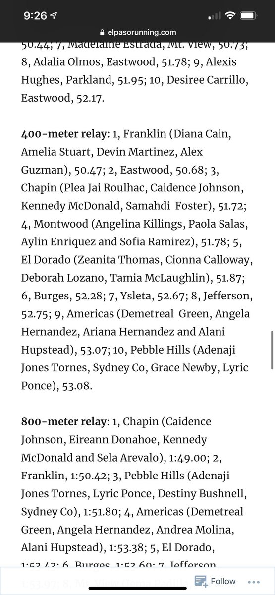 Our girls 4x1 relay ranked top 10 in the city!!! Let’s go!!! <a href="/ysletafootball/">Coach Martinez</a> <a href="/YsletaHSIndians/">Ysleta High School Indians</a> <a href="/YsletaSports/">Ysleta HS Athletics</a> <a href="/garciajessie2/">Jessie Garcia</a> @SarinanaYHS