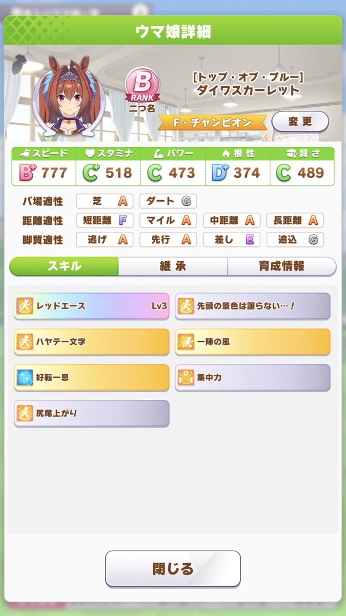 きつね Ura優勝したダイワスカーレット 今まで育成した中でスキルがダントツで優秀 T Co Shhtk9bob5 Twitter