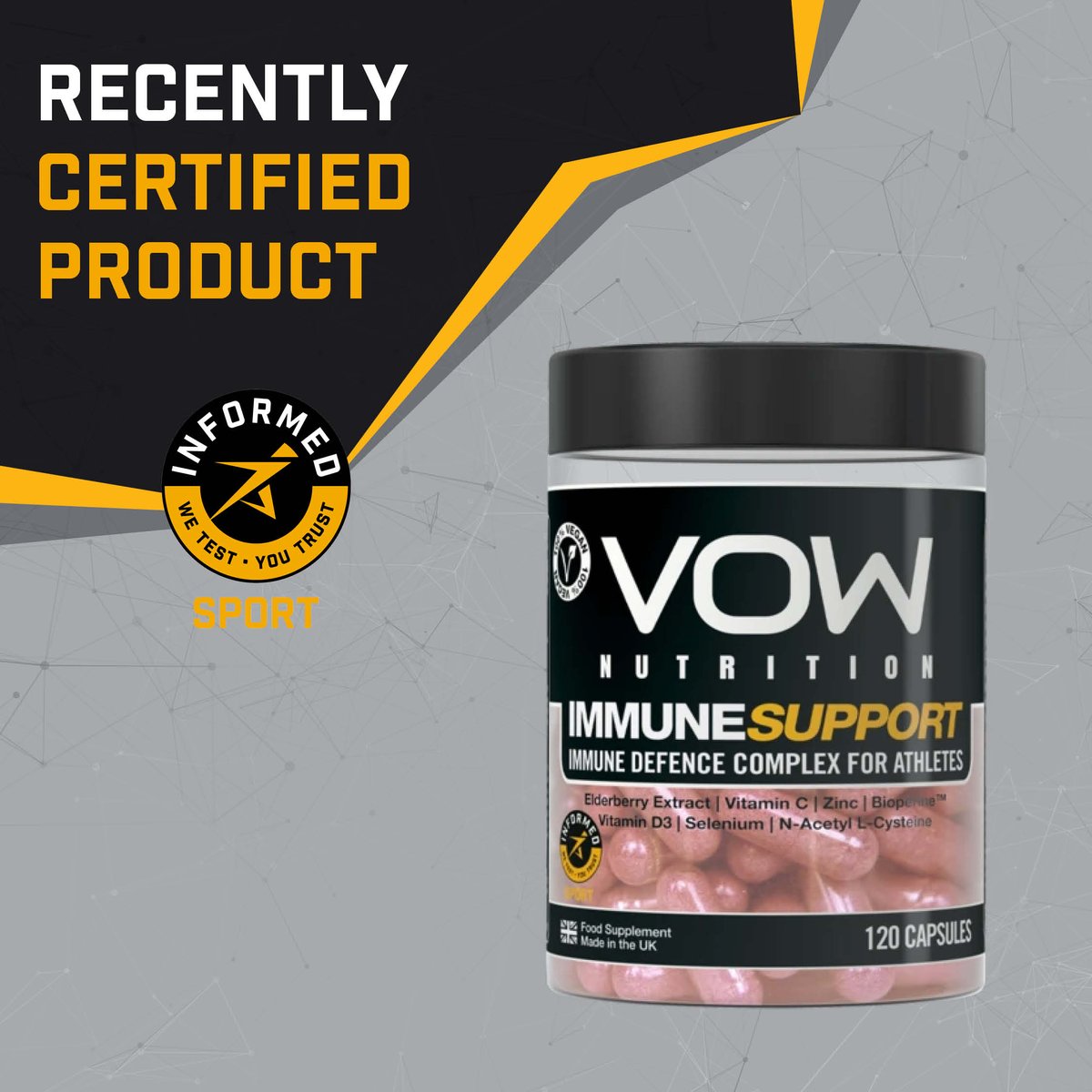 Congrats @vow_nutrition on the Informed Sport Certification of Immune Support. Every batch of this product is pre-market tested for banned substances - providing assurance to athletes! #wetestyoutrust #InformedSport #VowNutrition