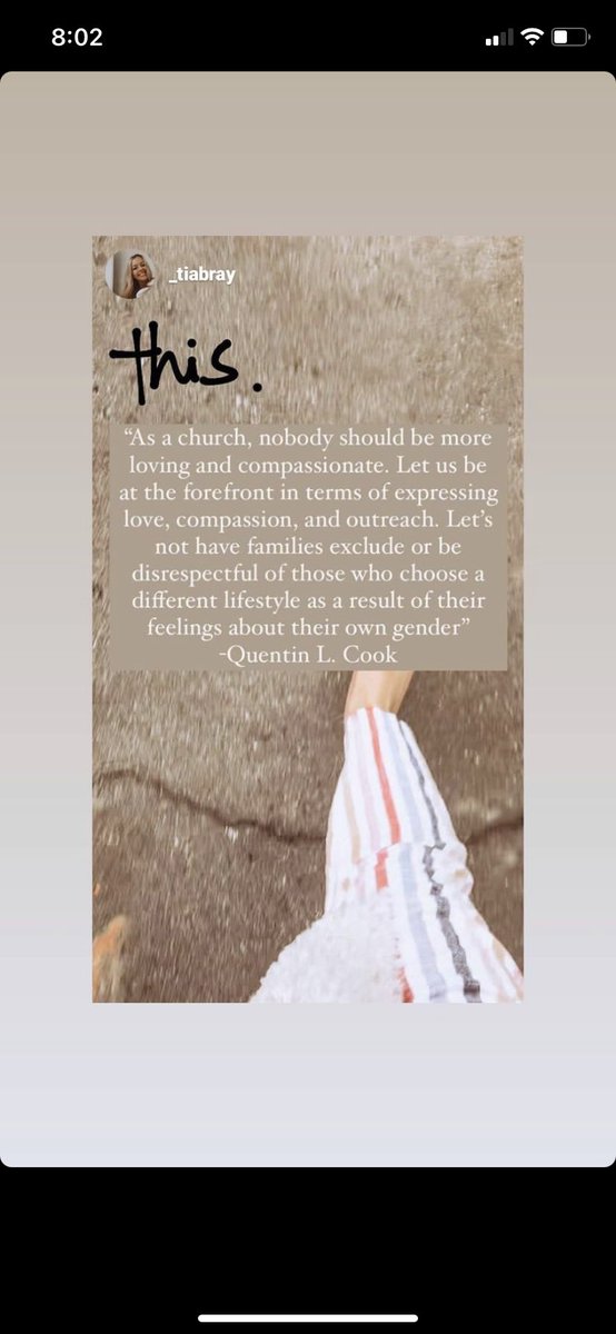 tamicarson's tweet image. I feel no conflict in living my covenants with God and actively reaching out with understanding to the LGBTQ community. Another’s lifestyle is not a threat to mine. In case anyone was wondering.