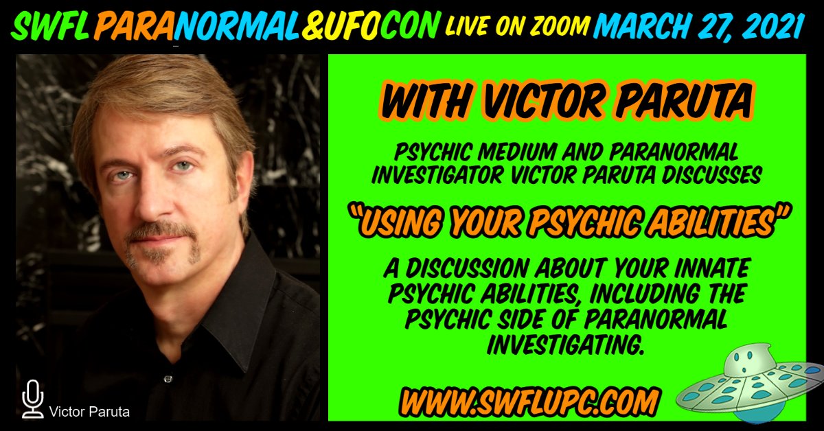 swflufoconferen's tweet photo. Victor Paruta will be speaking at SWFL UPC 2021 - Virtual SWFL Paranormal &amp; UFO Con!
Victor was featured on ABC’s “The View” as an expert on ghosts and hauntings and on George Noory’s “Beyond Belief” on Gaia TV. For more information about Victor, visit https://t.co/ET2fqvwiD0 https://t.co/DnsDqgJKOy