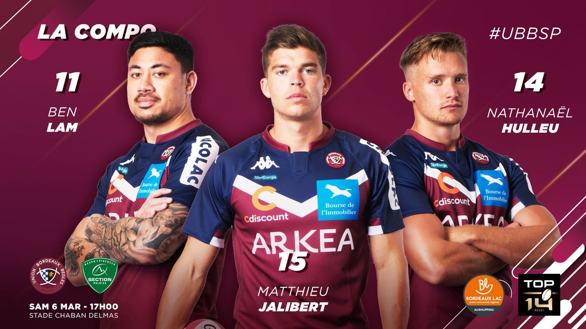 💥 La Compo

Découvrez l'équipe pour affronter la <a href="/SectionPaloise/">Section Paloise Béarn Pyrénées</a>, demain à 17h00 à Chaban ! 

L'équipe ➡️ ubb.link/Y2tjm8

#ILOVEUBB #UBBSP #Bordeaux