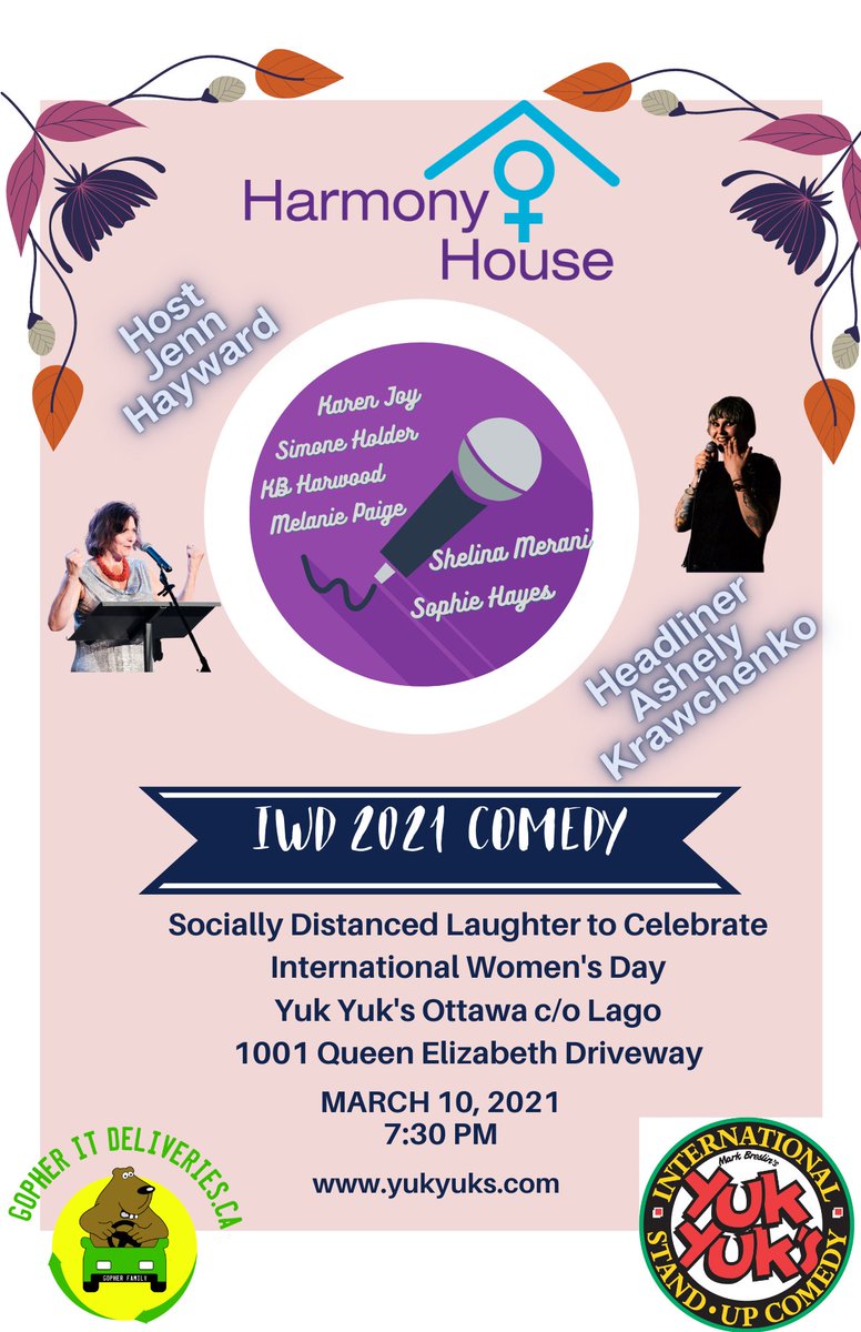 They say laughter is the best medicine - so join us on Wed. March 10th for some comedy therapy with an all-femme with host Jenn Hayward!  In honor of International Women's Day, <a href="/YukYuksOttawa/">Yuk Yuk's Comedy Club Ottawa</a>  is donating a portion of the proceeds to help Harmony House.