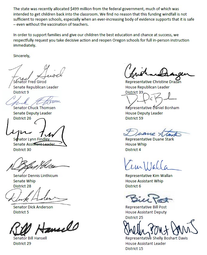 ORSenateGOP's tweet image. With @OregonHouseGOP, we are renewing our call for decisive action on school reopenings from @OregonGovBrown. 

Our kids' futures are on the line. They need to be back in the classroom. 

#orpol #orleg