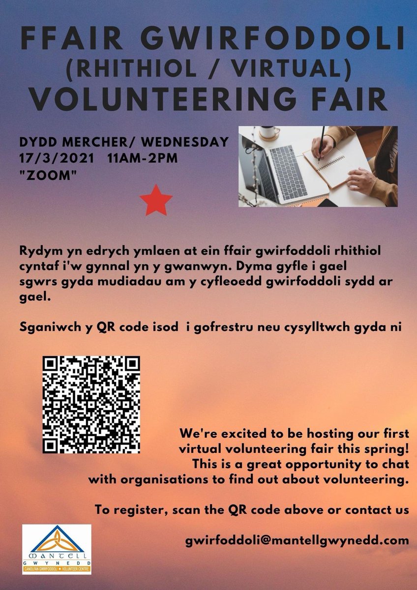 MantellGwynedd's tweet photo. Cofiwch am ein ffair gwirfoddoli rhithiol fis yma! Cyfle gwych i gyfarfod mudiadau eraill am sgwrs am wirfoddoli. Dilynwch y cod QR ar y poster i gofrestru
#ffairgwirfoddoli #gwynedd #gwirfoddoli #tssw #wcva #rhithiol
@CyngorGwynedd @prifysgolbangor @YGRadio @JCPyngNghymru https://t.co/SE6rGxg8C9