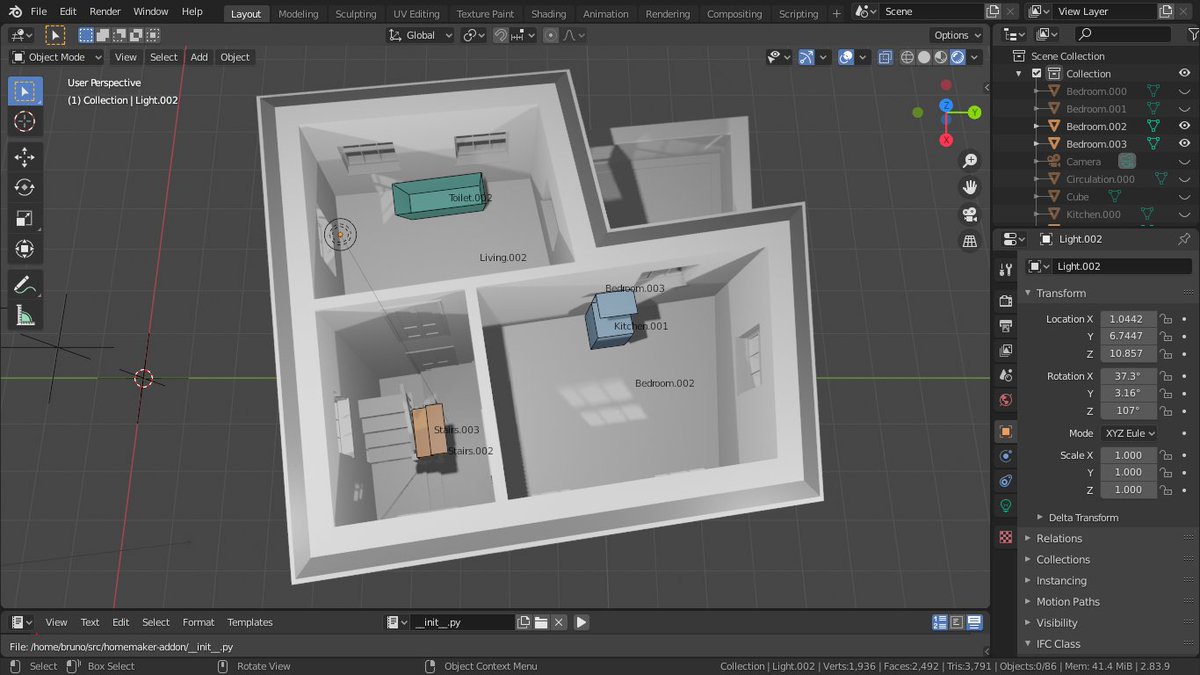 Some more work in progress, an adjacency graph of rooms is used to check connectivity. The only visible result so far is that doors don't appear between kitchens and bathrooms.