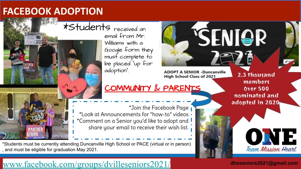 DuncanvilleISD's tweet photo. Last year, @Duncanville_HS teachers started an Adopt-A-Senior initiative once seniors had to spent the rest of their school year at home due to the pandemic. The tradition continues for the Class of 2021. If you'd like to sponsor a senior, go here: https://t.co/tafD5iF4op https://t.co/Rf8KwRHWZg