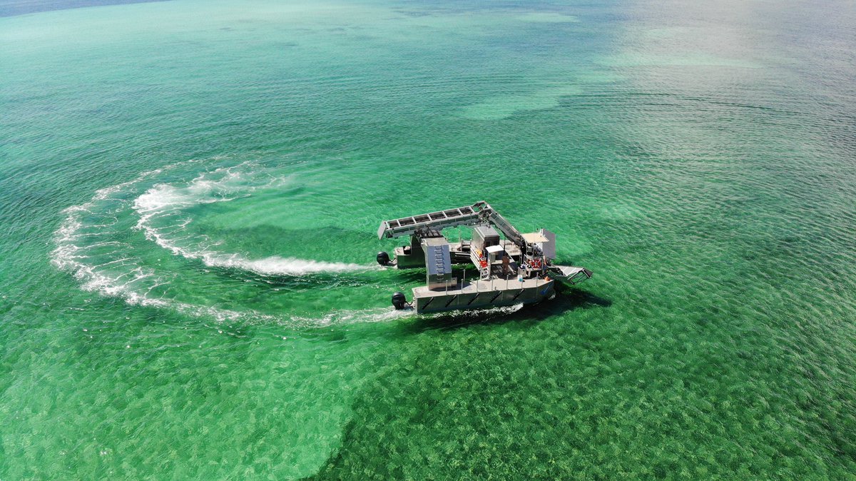 Nuestra primera Barcaza cosechadora de Sargazo, tamaño mediano, llega a Cancún, México. 

Es el modelo NH-300, y su capacidad de recolección es de 200 metros cúbicos por día. 

Listo para evitar la invasión del sargazo en, por lo menos, 5 kilómetros de playa.