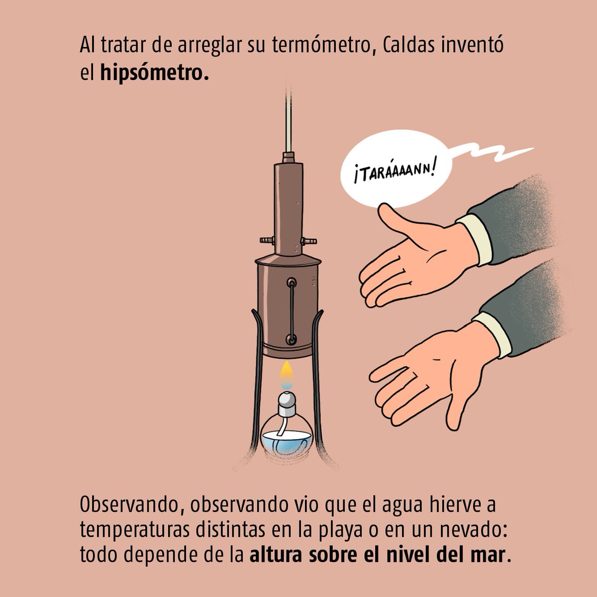 ParqueExplora's tweet photo. Gracias a su capacidad de observación descubrió que la presión de la atmósfera influye en la temperatura de ebullición del agua. Así, MIENTRAS ASCENDÍA EL VOLCÁN PURACÉ, EN EL CAUCA, INVENTÓ EL HIPSÓMETRO.

👇 https://t.co/TClIOiaZHq
