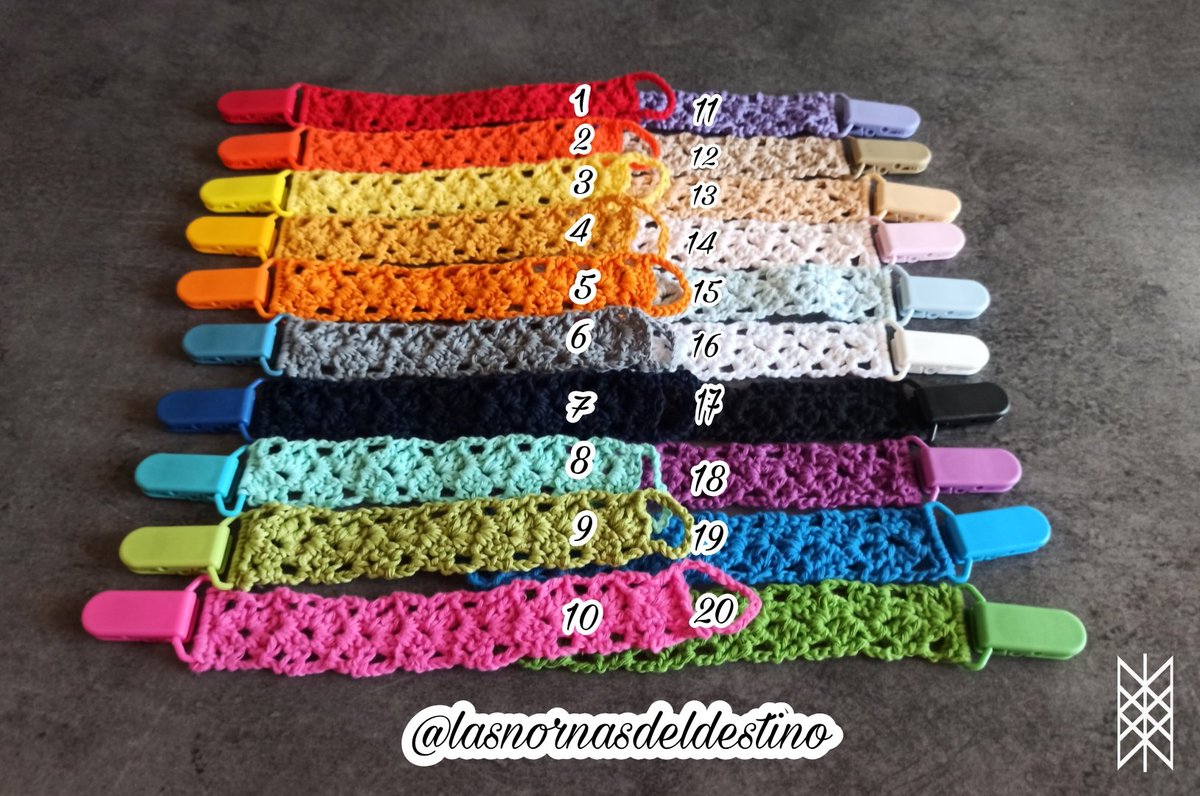 nornasdestino's tweet photo. Nos encantan los #chupeteros que estamos haciendo a mano con hilo 100% de algodón.
❤️🧡💛💚💙💜
Un accesorio perfecto para no perder el #chupete y evitar que se caída al suelo cada dos por tres.
Elige el color que más te guste ⤵️
https://t.co/O9iw0iMK5T https://t.co/B1fIlGbZcK