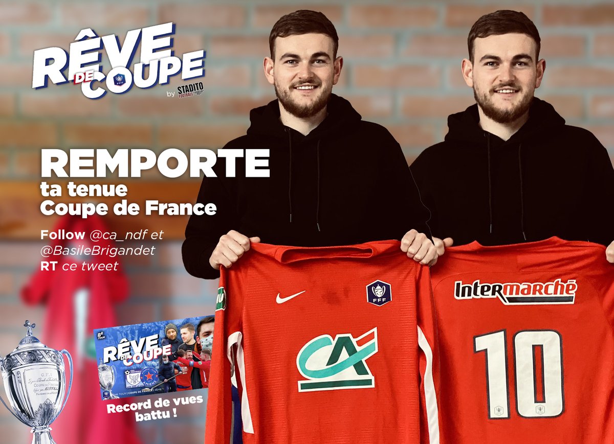 BasileBrigandet's tweet image. 🏆🇫🇷 TA TENUE COMPLÈTE COUPE DE FRANCE À GAGNER ! #Concours 

Pour participer :
- Follow ➡️ @ca_ndf et @BasileBrigandet
- RT ce tweet
TAS lundi 08/03

Un énorme merci à tous d'avoir explosé le compteur des #RêveDeCoupe #CoupeDeFrance 🔥
youtu.be/i1p_reTpRD4
