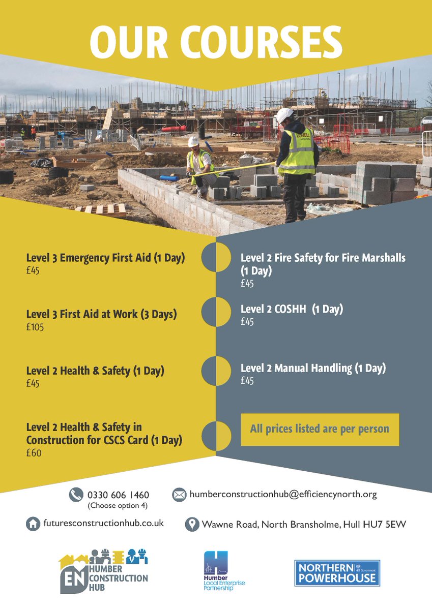 HubHumber's tweet photo. Looking for a fresh approach to your training in Hull?

Did you know, The Humber Construction Hub provide more than just Construction Training, we also offer a wide range of training courses ideal for your business.

Drop us a line today to find out how we can save you money. https://t.co/rost3xjXly