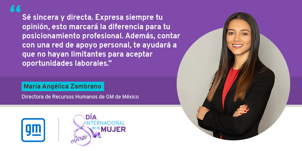 En el marco del Día Internacional de la Mujer, María Zambrano, nuestra Directora de Recursos Humanos, comparte un consejo para las mujeres que están empezando su vida laboral. 👇#DíaDeLaMujer #MujeresGM #8M #ChooseToChallenge #IWorkForGM https://t.co/r39wfP9nbr