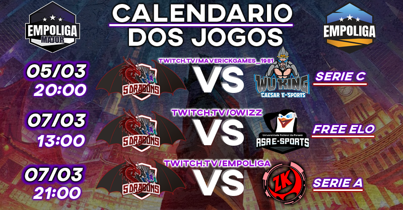 5DragonseSports's tweet photo. EXCELENTE TARDE À TODOS!
Esses são nossos próximos confrontos:
HOJE ÀS 20:00 contra à @WuKingEsports
DIA 07/03 ÀS 13:00 contra @ASAESports1
E NO MESMO DIA, PORÉM ÀS 21:00 contra @TeamZetsubo
#go5dg #eSports #Empoliga https://t.co/1cUlMZZXaT