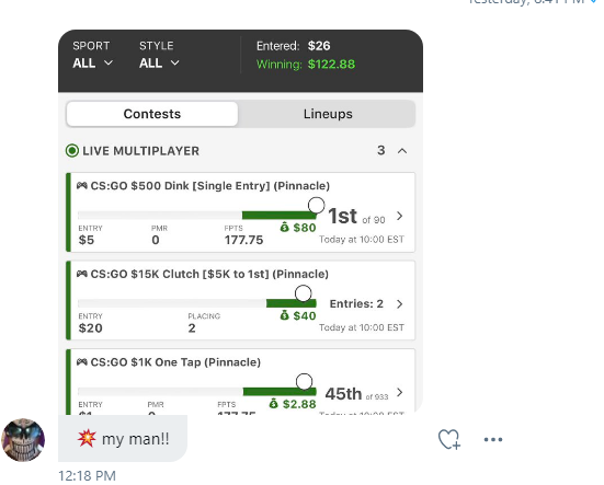 Quite the day <a href="/FantasyAlarm/">Fantasy Alarm</a> #Esports members started out with, can't wait for the #LoL shots! LFGGGGGG! <a href="/rotobuzzguy/">Howard Bender</a> #Gaming #CSGO
