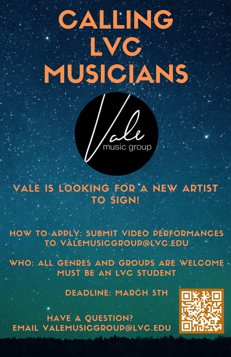 ValeMusicGroup's tweet photo. Today is the final day to apply to become our next artist!

Be sure to submit your performances to valemusicgroup@lvc.edu today! 

We look forward to seeing your performances! https://t.co/3F77tidOW9