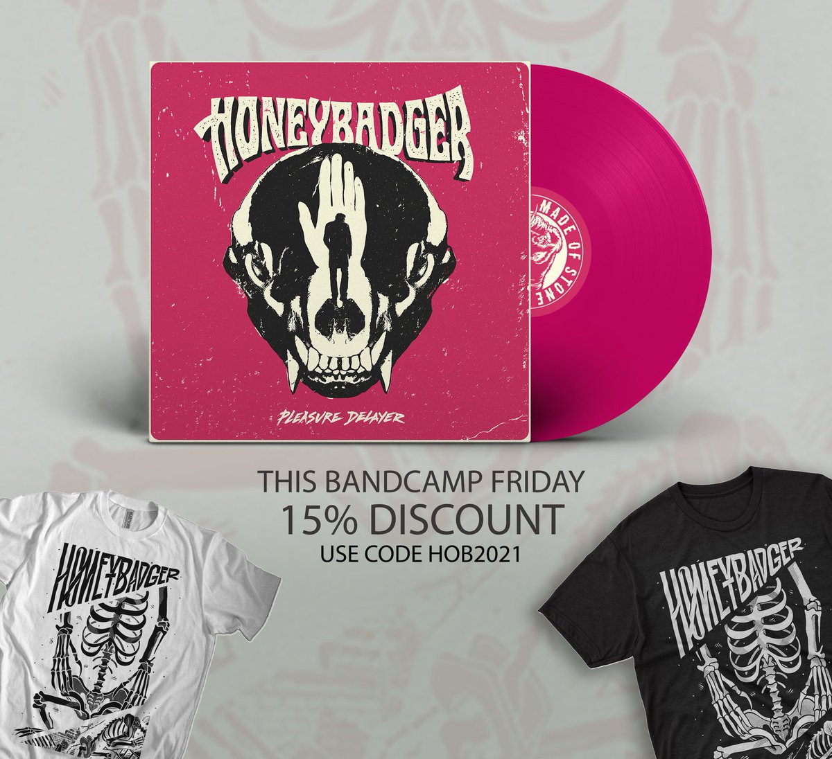 Honeybadger_Bnd's tweet photo. This #bandcampfriday get 1️⃣5️⃣% discount using the code 𝗛𝗢𝗕𝟮𝟬𝟮𝟭 on checkout. Click the link below: https://t.co/xy3OhIrlND 
#bandcampday #desertrock #stonerrock #stoner #vinyladdict #vinylcollection #vinyljunkie #vinylrecords #tshirt #trackerhat #rock #rockmusic #rockvinyl https://t.co/ryoDDM0OLV