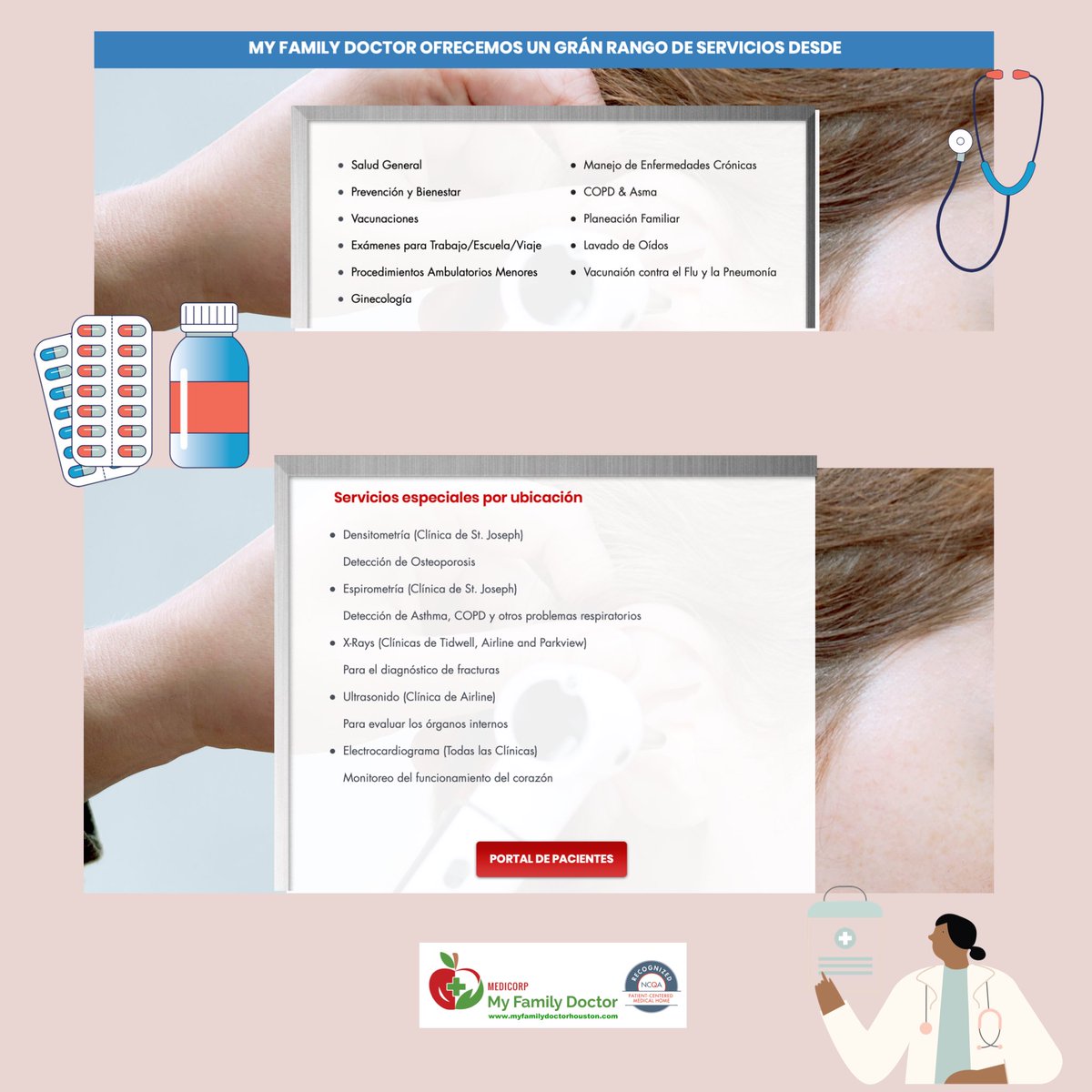 MyFamilyDoctorH's tweet photo. Estás buscando algún servicio médico? 👇🏻aquí te muestro el gran rango de servicios que ofrecemos o puedes ingresar a:
https://t.co/MDxFq5nkZv
Para más detalles!
#viernes #saludgeneral #densitometria #houston #texas #WellMed #stjoseph #myfamilydoctor https://t.co/noukNW7Fsz