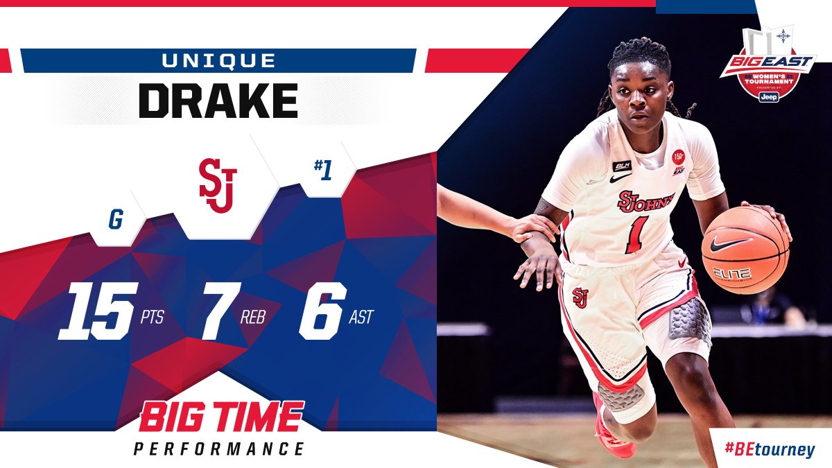 BIGEASTWBB's tweet photo. Unique Drake did a little bit of everything for @StJohnsWBB in a #BEtourney win!

#BIGEASTwbb https://t.co/JwaOzgQyCg