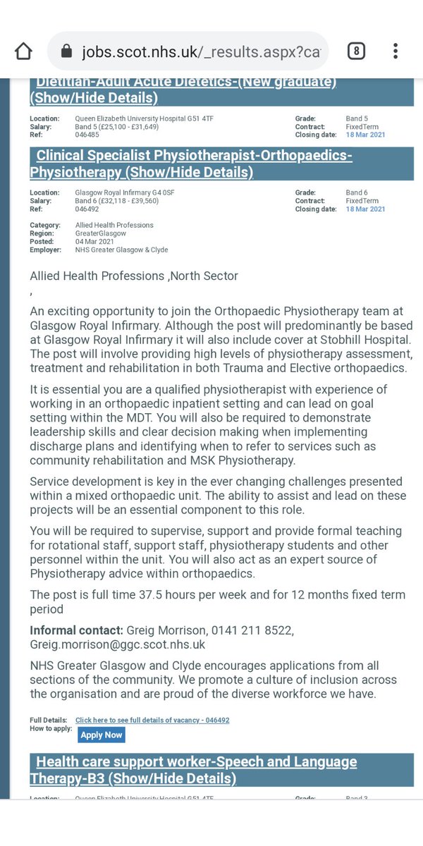 Great opportunity for a physio with an interest in orthopaedics to gain band 6 experience. We're a nice team! <a href="/NHSGGCnorthAHP/">NHSGGC North AHP</a> <a href="/NHSGGCsouthAHP/">NHS GGC South AHP</a>