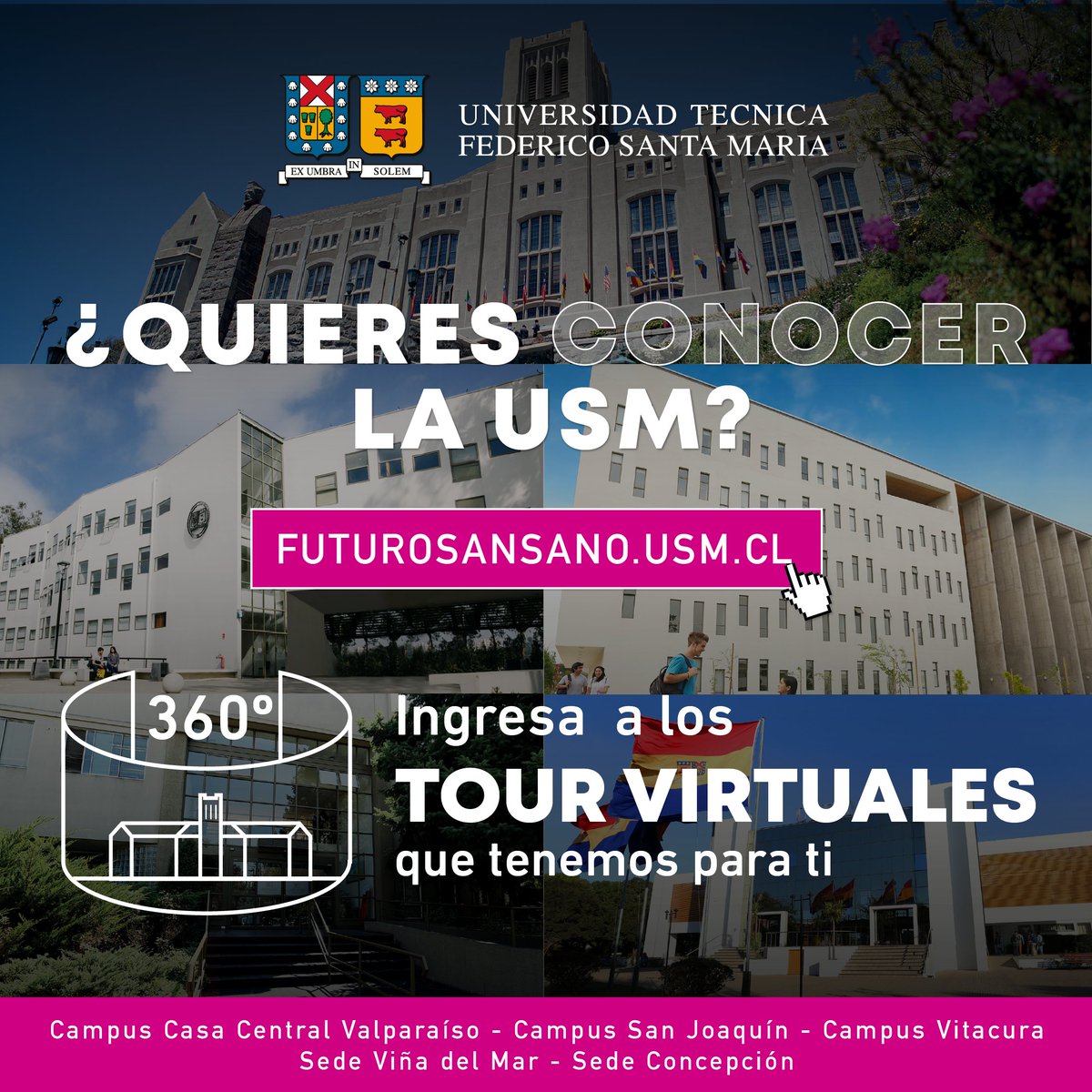 usantamaria's tweet image. TOUR VIRTUALES USM 360👏💻

¡Si ingresaste a nuestra Universidad o estás interesado!
Conoce la #USM a través de los Tour Virtuales.

Ingresa a futurosansano.usm.cl/recorridos y descubre tu próxima Universidad.

#Universidad #USM #TourVirtuales #Admision2021