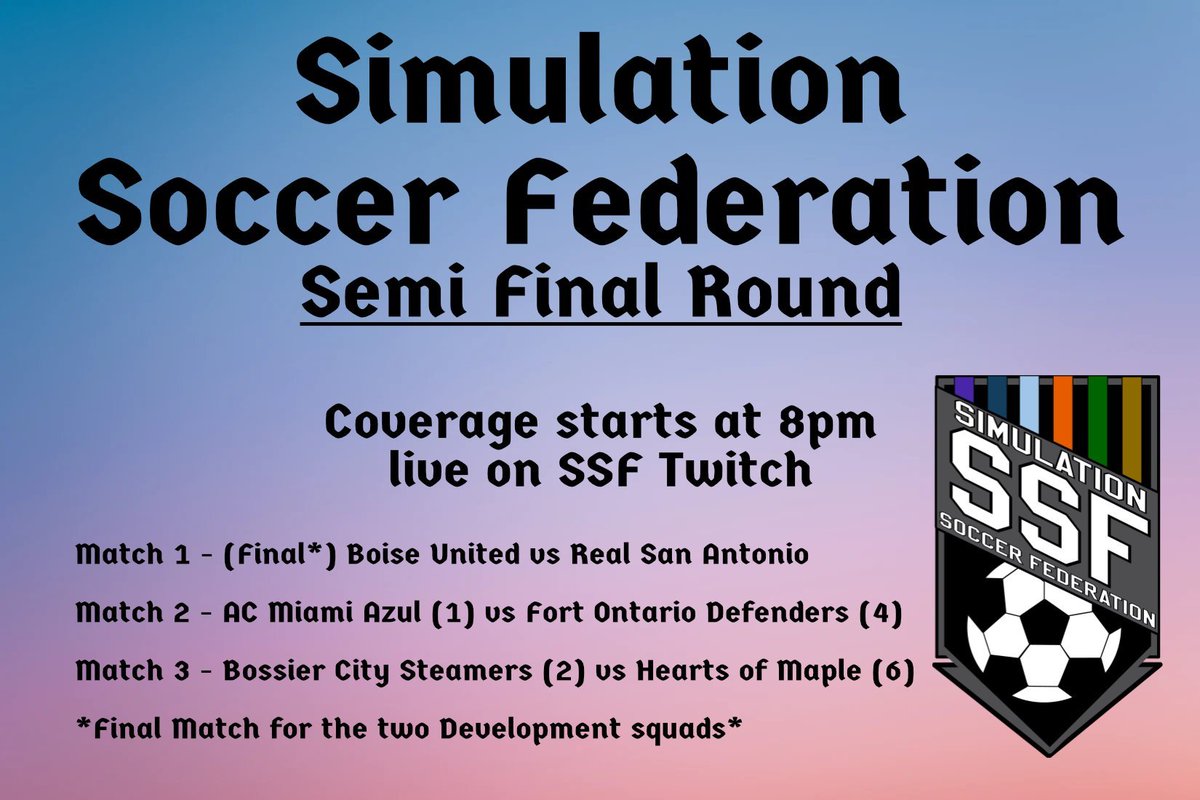 Tonight at 8pm est! <a href="/SimulationSocc2/">Simulation Soccer Federation</a> on twitch.tv/simsoccerfeder… #soccer #kickingitfromhome #futbol #pes2021 #miami #AZUL #playoffs #game