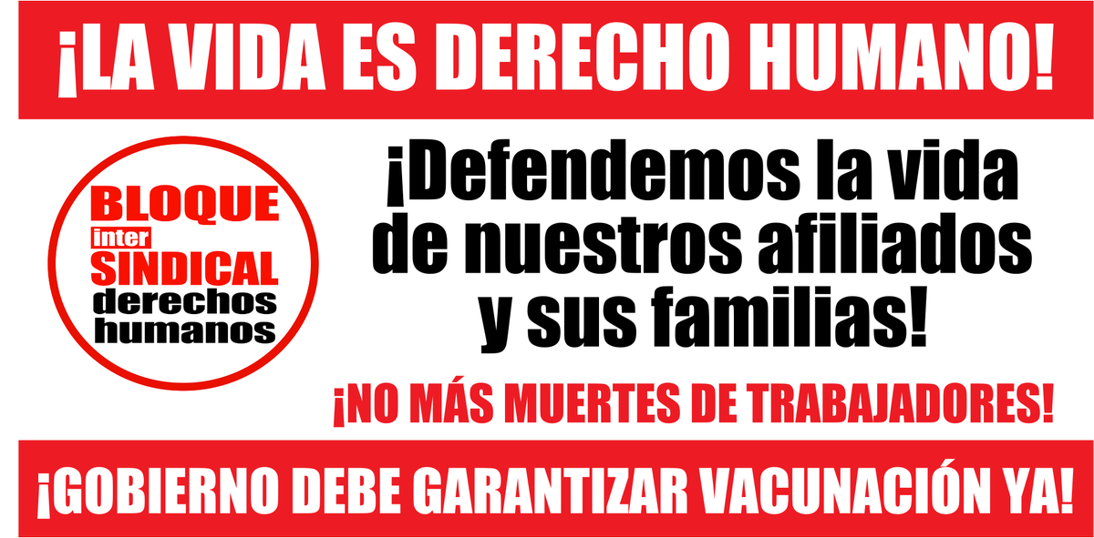 IntersindicalDH's tweet photo. Los sindicatos del BLOQUE INTERSINDICAL EN DEFENSA DE #DERECHOSHUMANOS @IntersindicalDH, demandamos al  Pdte. @FSagasti garantizar la inmunización de los trabajadores que venimos sosteniendo la viabilidad de la economía nacional. SEÑALE CRONOGRAMA DE VACUNACIÓN CON FECHAS. ¡YA! https://t.co/QhEGlFpw0E