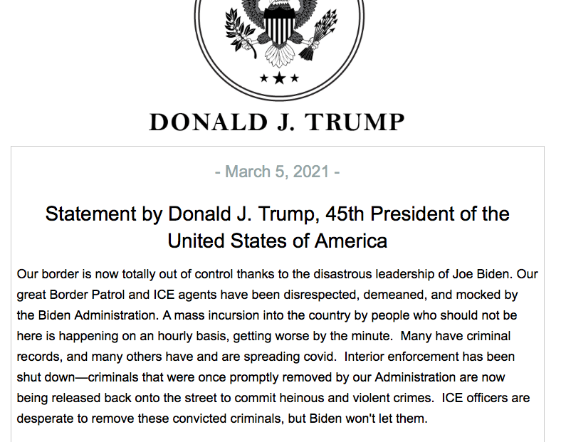 MZHemingway's tweet photo. Former President Trump addresses Biden's border crisis. https://t.co/MRwhDai3eJ