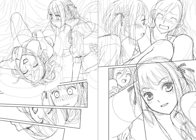 見開き単位で作業してた連載時の下描き…11
こーゆー完成原稿になる前ってのは、なんか恥ずかしいんだけど、完成原稿より良く見えるとゆー脳の補完が効くのでちょっと助かっています_φ(T▽T;) 