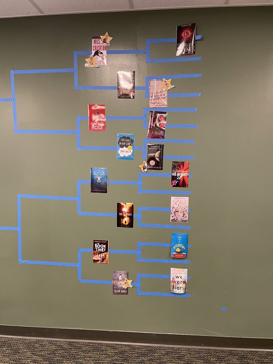 downing_gisa's tweet photo. We have narrowed down our book selections for what we plan to read in April! There were a lot of shocking upsets in round one. https://t.co/cGEL3vFzk3