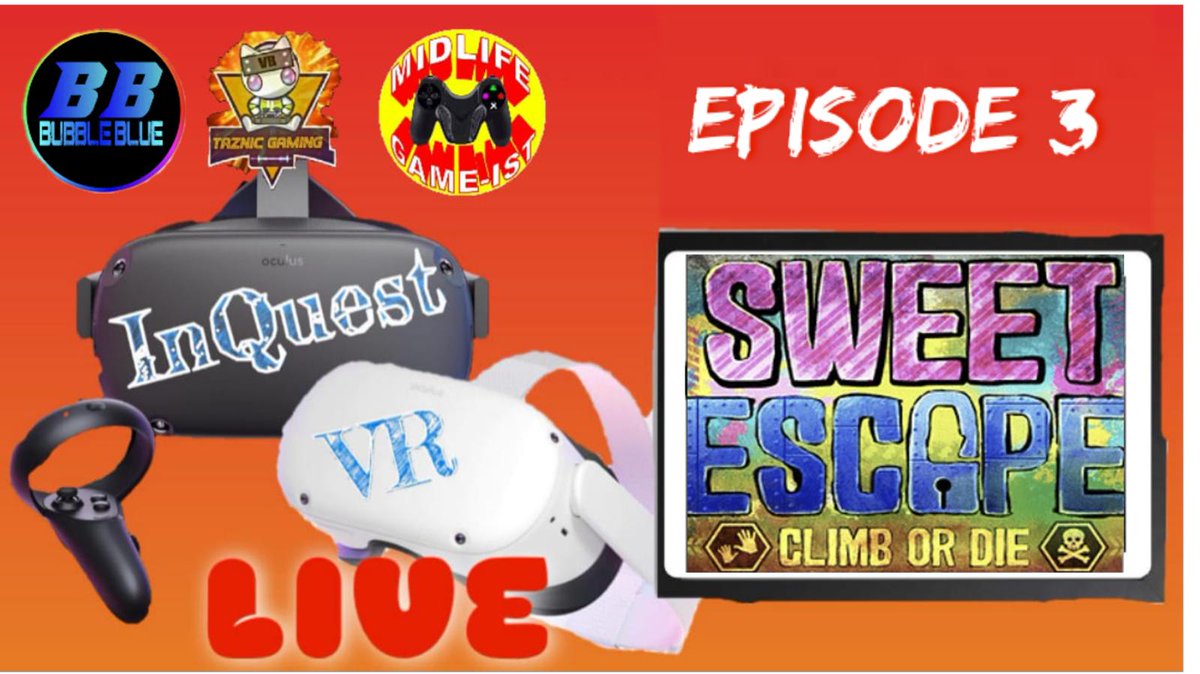 Hi #everyone just under 1 hours to go intill the new episode of #InQuestVRlive air on <a href="/IstMidlife/">Midlife Game-ist VR</a> YouTube channel . On this episode they will be in game from <a href="/realitysmash/">Based Jason Collins</a> game #sweetescape
There will be a #OculusQuest2 game to give away and I may have a few ps4 keys in the chat.