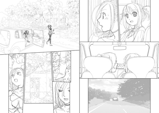 見開き単位で作業してた連載時の下描き…12
背景の廃墟とか荷物などの小物や衣装を描くのが楽しくてやり、またまた過ぎた下描きになっちゃって自分の首を絞める悪い例_φ(˘_˘") 