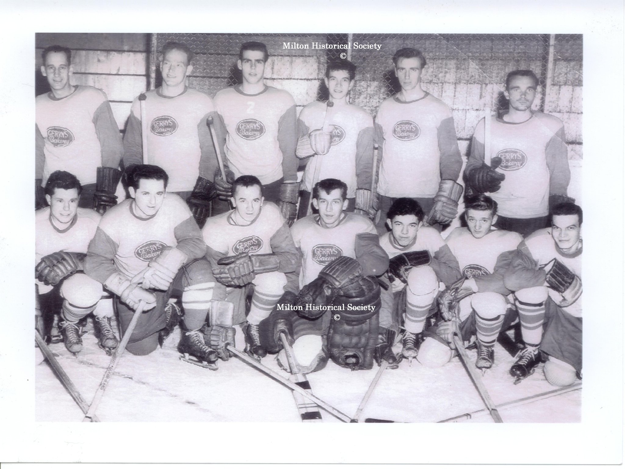 Milton Hist Society on Twitter: "Today's is a photo of Gerry's Baker Hockey Team L-R rear Hep Emms, ? Harvey Black, Harold Timbers, Ray Cooke, Murray front Ken Black, B.A.Bonin,