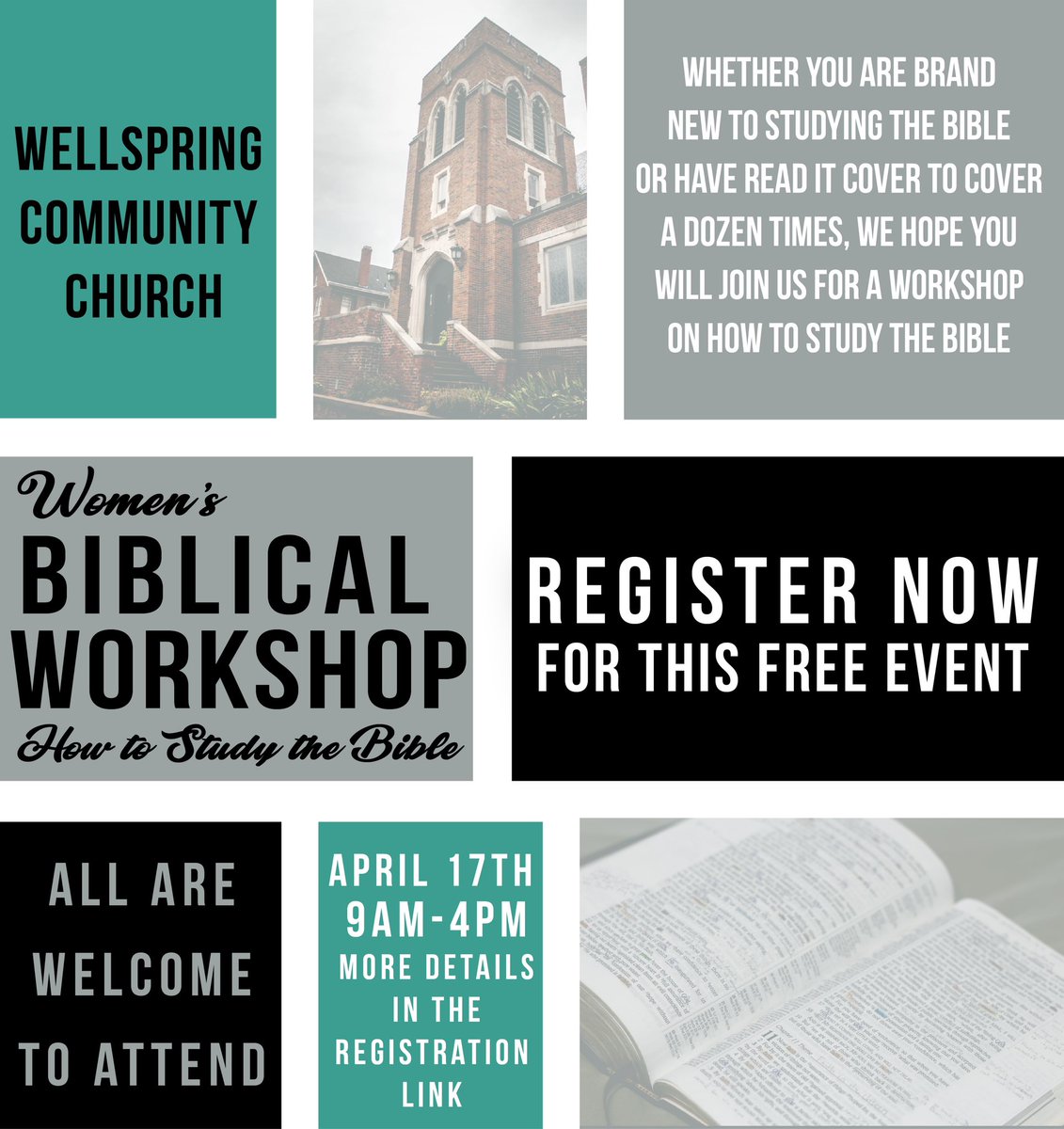 WellspringSTJ's tweet image. Click the link to register for the How to Study Your Bible Biblical Workshop on April 17th.  Full schedule and more details are available on the registration form.  All are welcome to attend.  Invite your friends and we'll see you there!
bit.ly/wellspringwome…