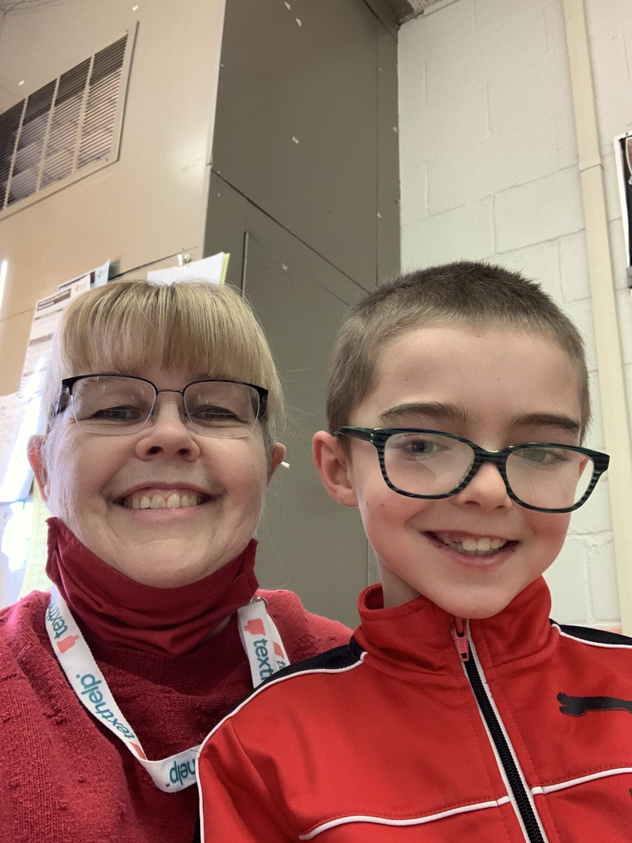 GayleVass's tweet photo. @princey_pal Showing my pride as a teacher, and support for my students as well! Carter, Gr 2 student, wanted to join me for the pic, since he wore his new red jacket.   #RedForEdAB @albertateachers https://t.co/nOjr1kV4wS