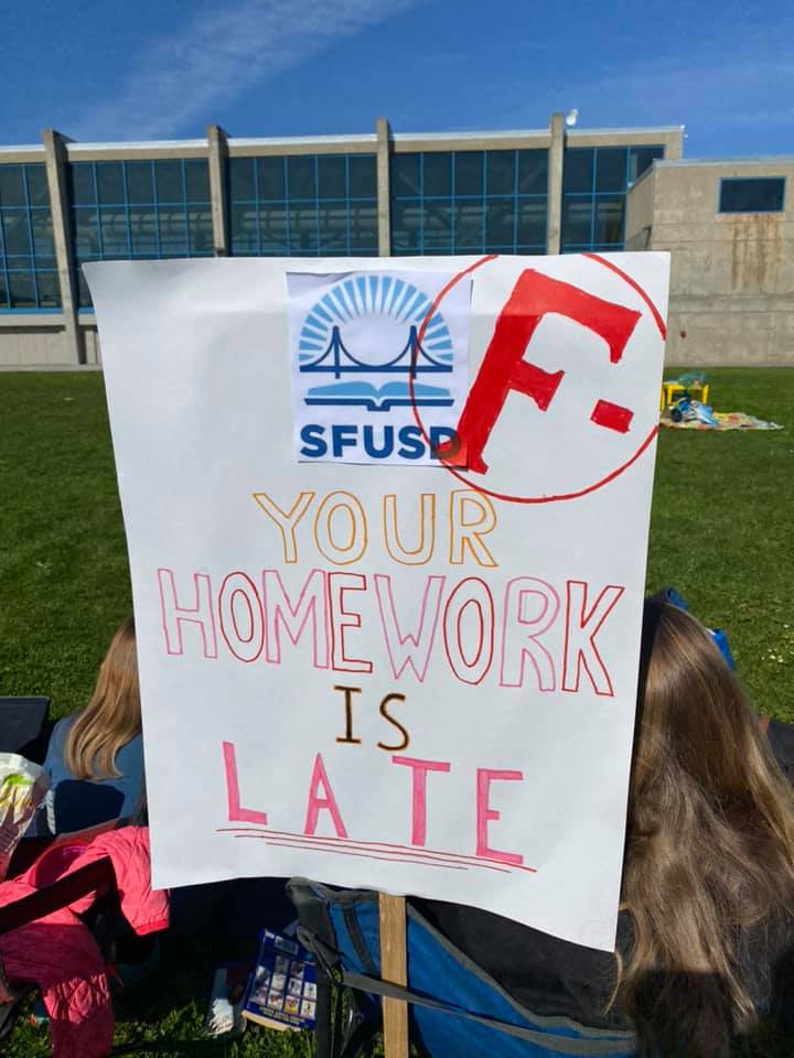 SFParents's tweet photo. Yet *another* #ZoomInSF, today at Balboa Park with kids from Denman, Willie Brown, Sunnyside, and Glen Park. Big 🙏 to @KatieRipley415
(The "F-" sign is kind of a sick burn tbh) https://t.co/7izCzKTV1q