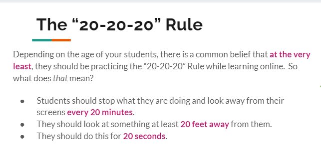 Y'all. A year into the pandemic, and I JUST learned about the 20-20-20 rule at #NCTIES21! Thanks to @jaclynbstevens, @MolleeBranden, @braveneutrino, and @techguybeneck for sharing and putting into their presentations this week! #NCBOLD #ScreenBreak